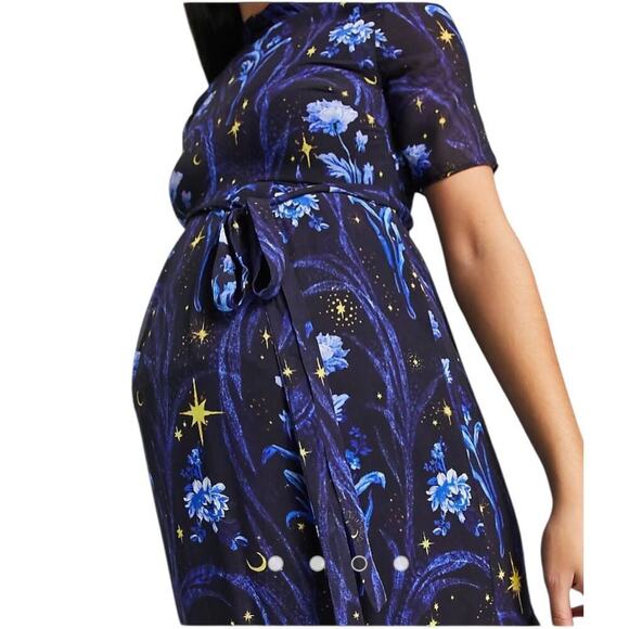 ASOS Hope & Ivy Maternity open back star print midi dress in cobalt  Size 8 - Picture 4 of 15